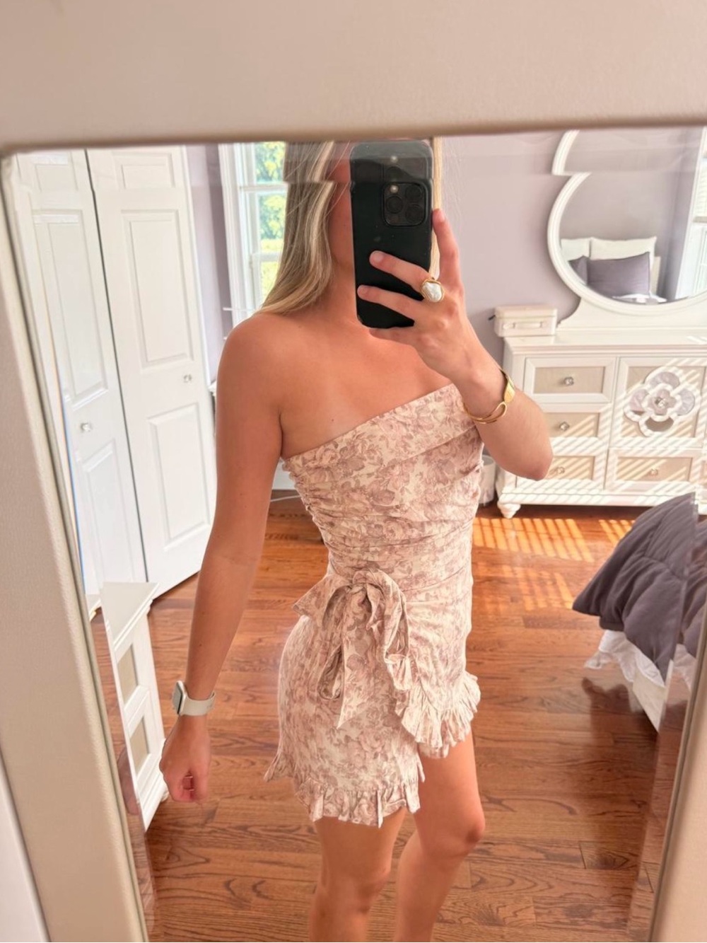 Ruby and Jenna Blush Floral Strapless Romper Size M Boutique Ruffle Bow
